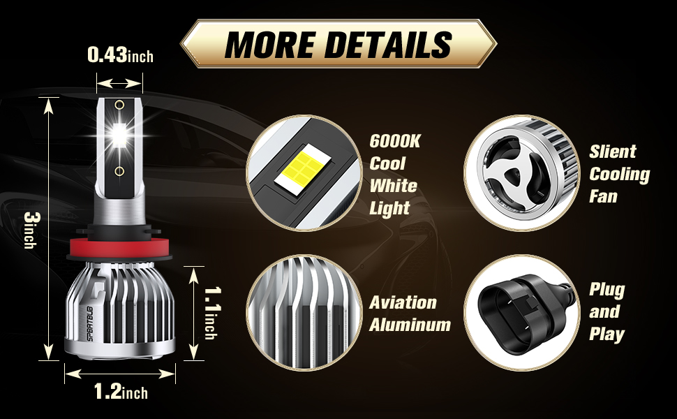 SPBRTBUB h11 Led Headlight Bulb 60w 15000lm 6500k White, h11 Led