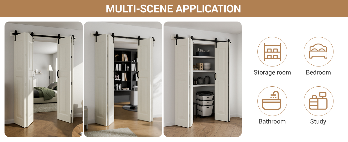 Der Text lautet „MULTI-SCENE-ANWENDUNG“. Innenraumszenen, die verschiedene Räume mit Symbolen zeigen, die auf verschiedene Anwendungen oder Einstellungen hinweisen.