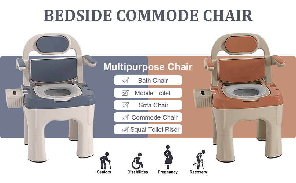 Commode Toilet Chair Drop Arm Bedside Commodes With Padded Seat And