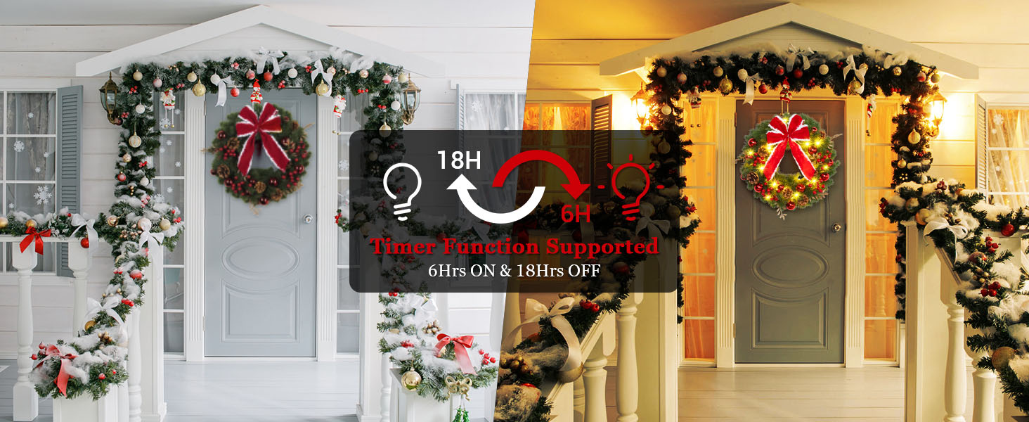 Globalink Christmas Wreath with Lights, 40cm/16in Battery Christmas