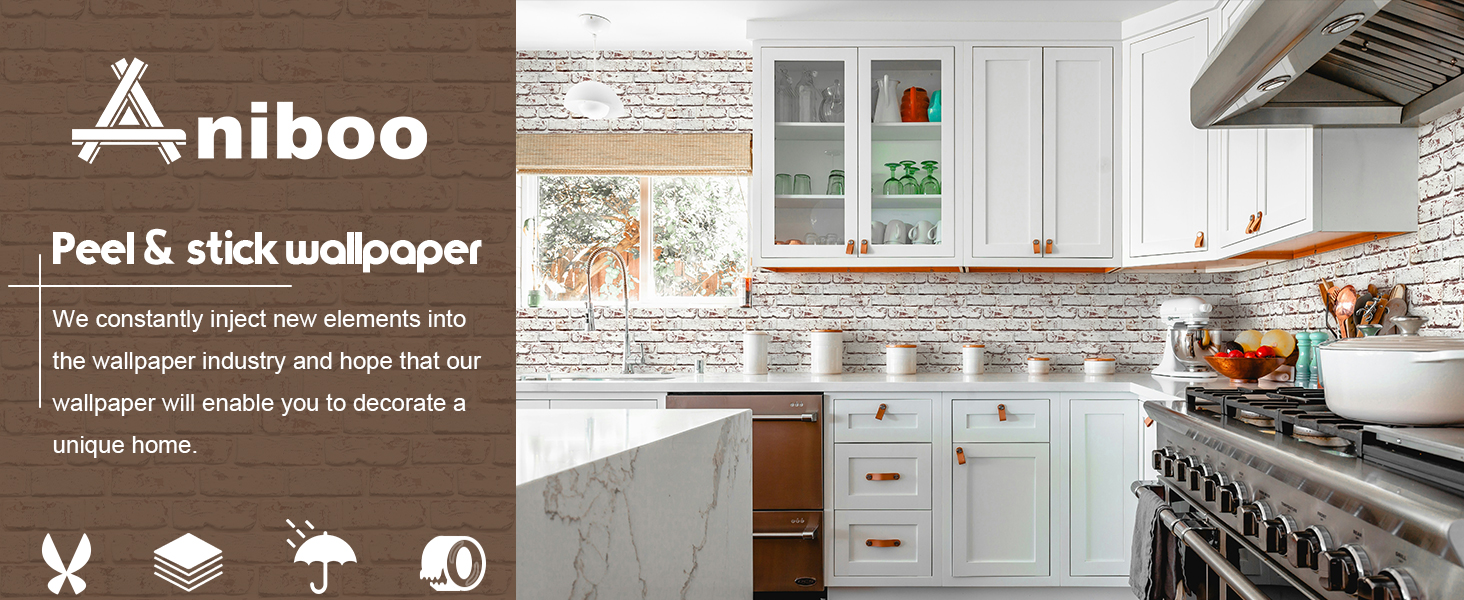 Aniboo Brick Wallpaper Peel and Stick Wallpaper Brick 197"x17.3" Faux