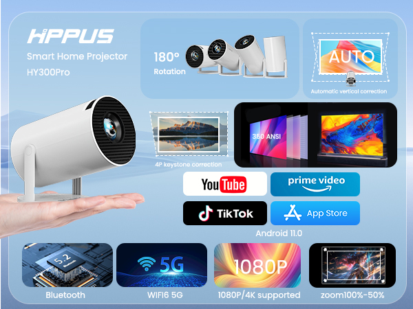 HIPPUS HY300PRO プロジェクター本体 Amazon.com: Mini Projector, HY300 PRO Portable Projector