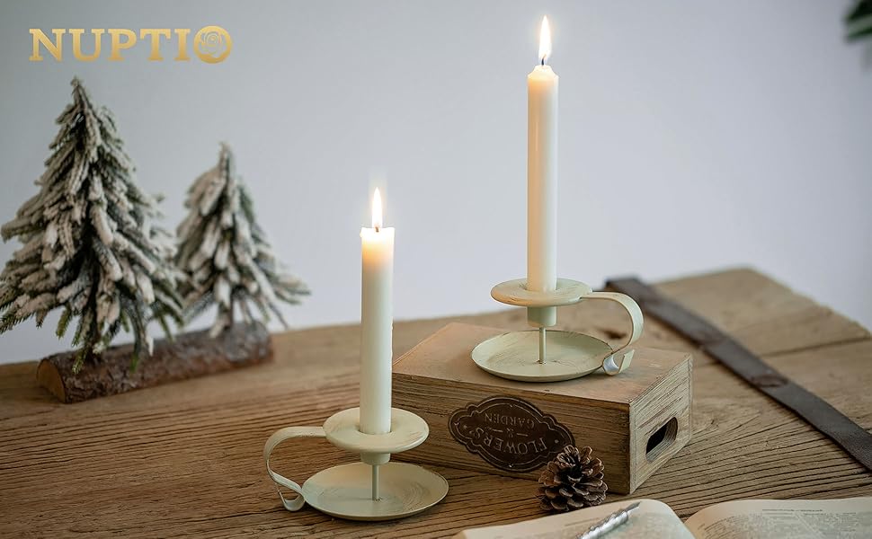 Nuptio Retro Iron Chamberstick Candlestick Holders Set of 2, Taper