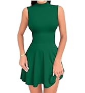 OQQ Women's Mini Dress Sleeveless Mock Neck Club Party A-line Dresses