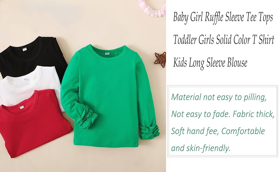Baby Girl Ruffle Sleeve Tee Tops Toddler Girls Solid Color T Shirt Kids Long Sleeve
