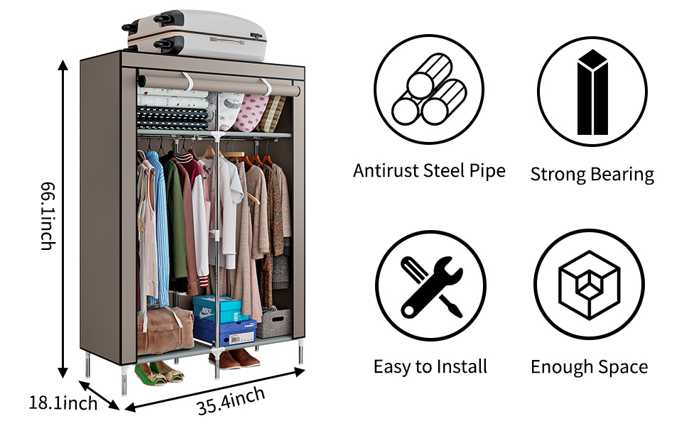 TIEDailyNec Closet Portable Wardrobe Clothes Storage Organizer with Hanging Rails