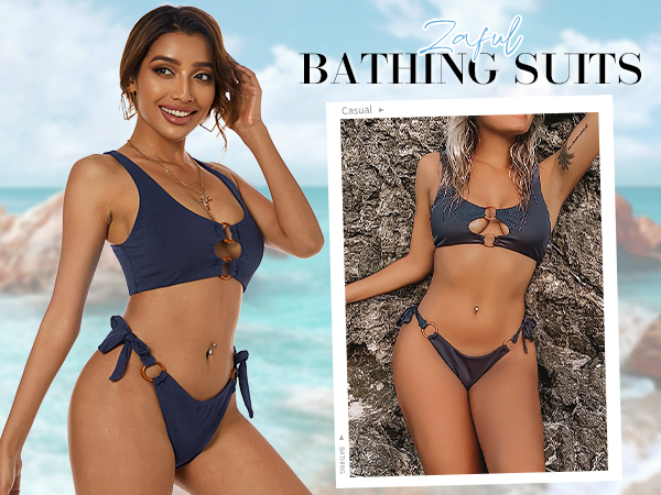 Amazon.com: ZAFUL Women's Ribbed O-Ring String Bikini