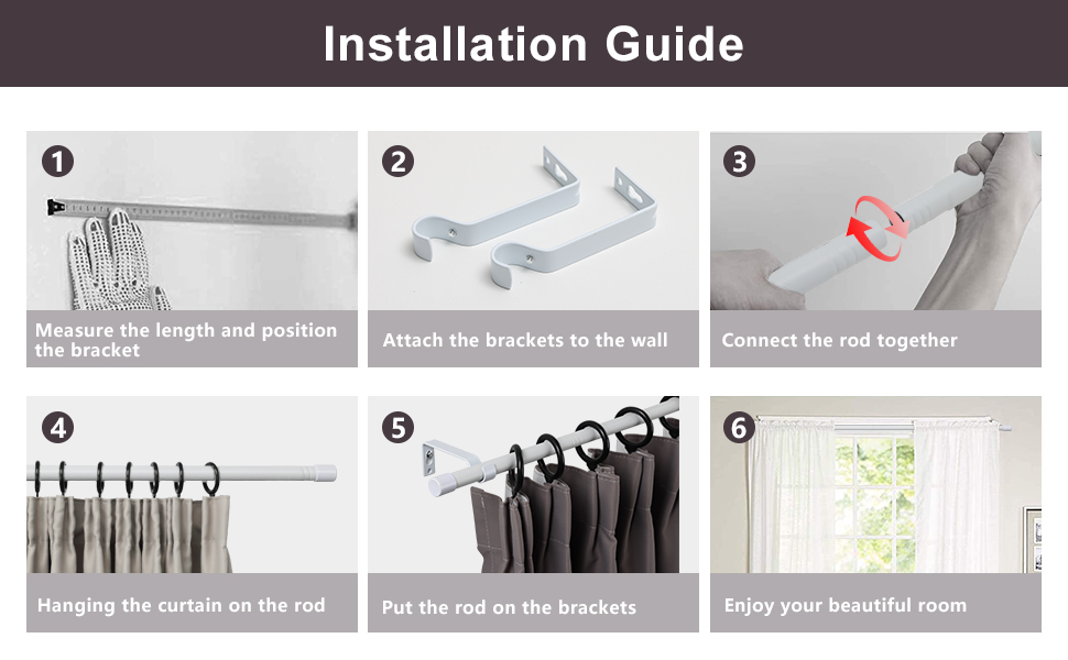 Curtain Poles with White Finials 76 to 198 cm, Frosted White Curtain