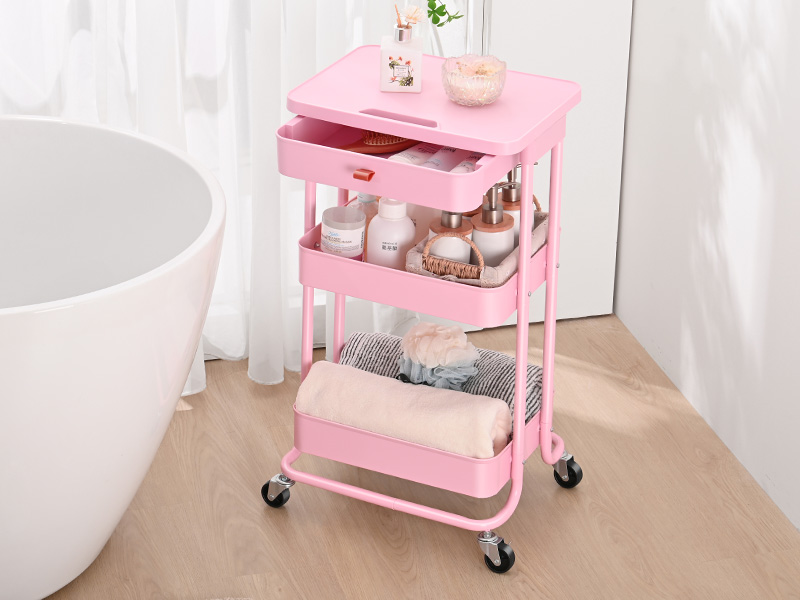 TOOLF Rolling Storage Cart with Drawer & Table Top, 3 Tier