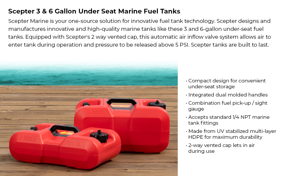 scepter 3 and 6 gallon underseat rectangular marine red fuel tanks for boats