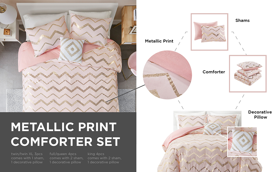 Codi Rose Gold Bedding Set King Size, Girls Blush / Pink
