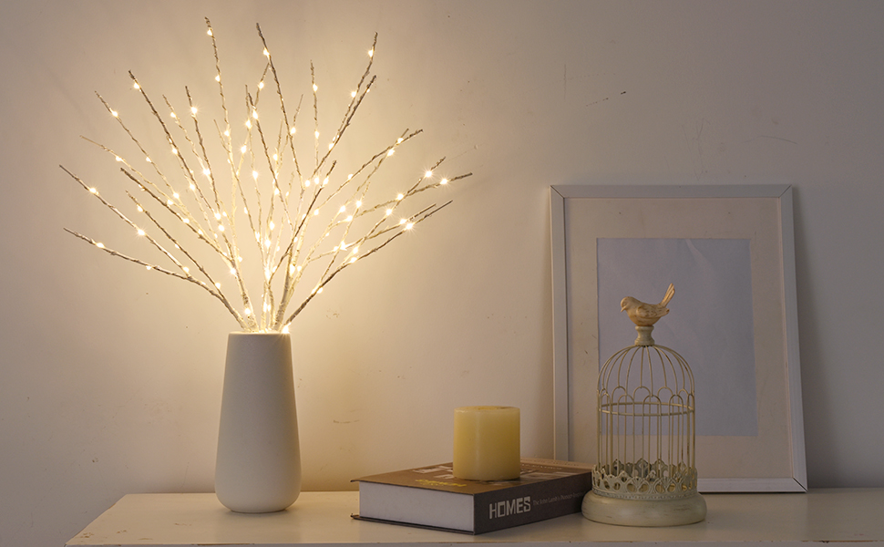 Lighted Branches for Vases, 2PCS Branch Lights, 32IN Birch