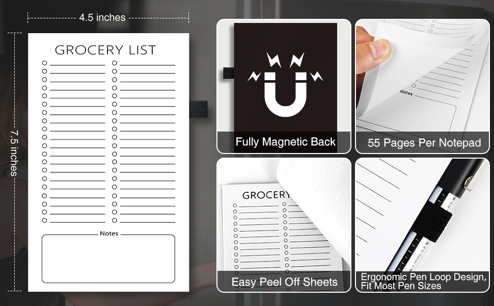 Grocery List Pad For Fridge 2 Pack 4.5x7.5 Inch