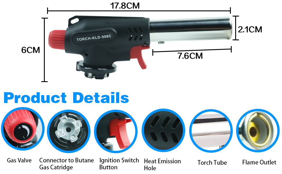 Gas Burner, 900°C To 1300°C, Flame Adjustable Butane Blow Torch