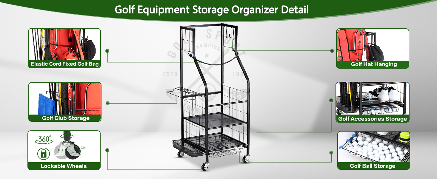 Golf Bag Storage Rack for Garage, Golf Bag Organizer and Golf Accessories, Golf Bag Storage Stand