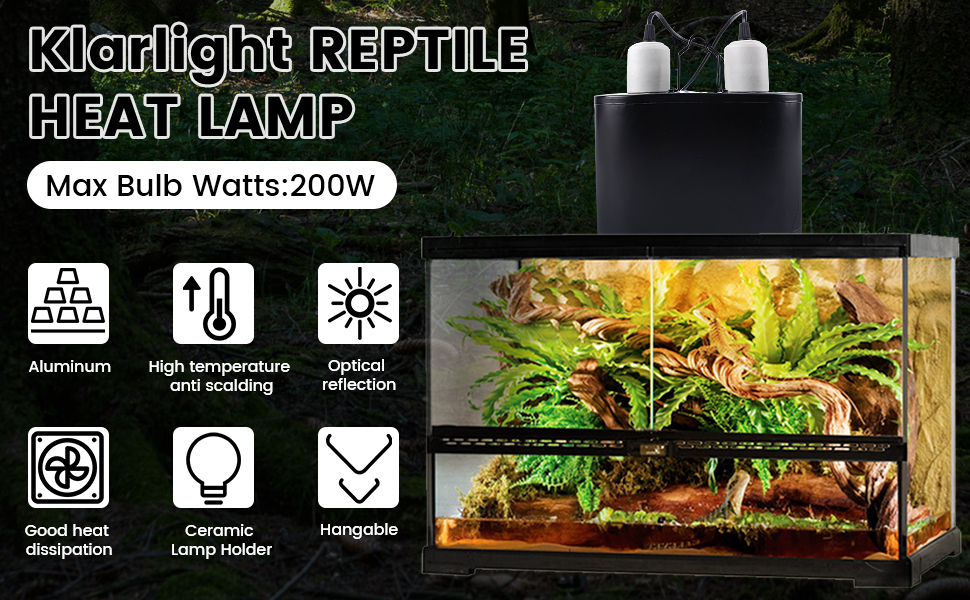 Klarlight E27 Reptile Heat Lamp, Double Reptile Bulb Holder MAX 200