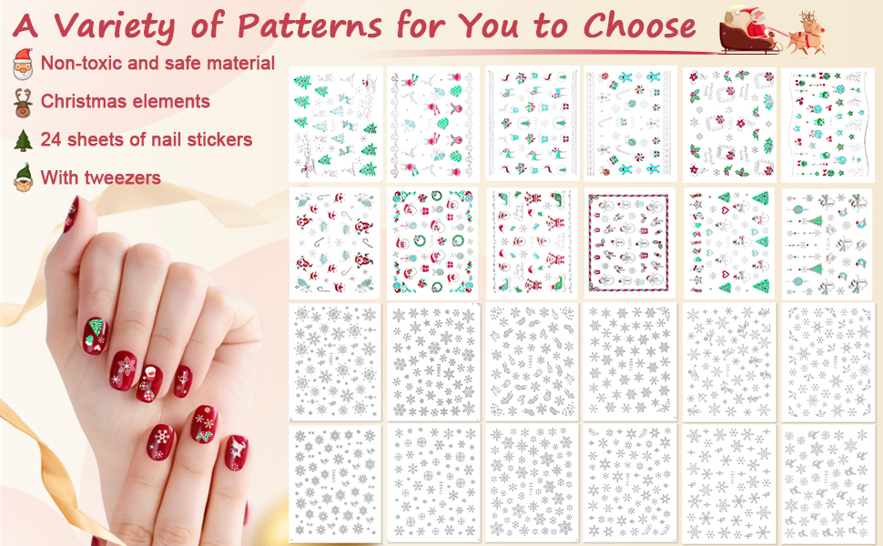 24 Sheets Christmas Nail Art Stickers