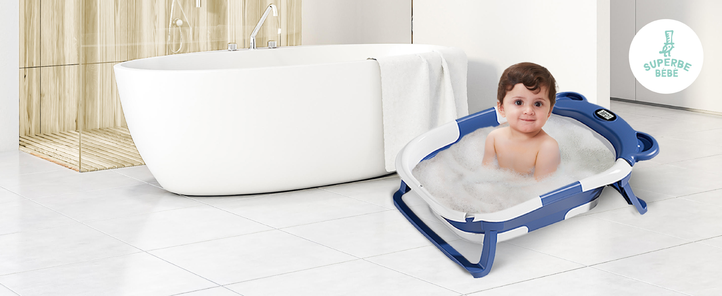 Faltbare Babybadewanne mit Badesitz/Badewanne XXL mit Thermometer zur Kontrolle der Wassertemperatur