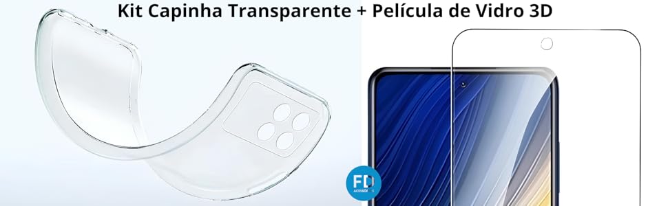 Capinha transparente, capinha de silicone, película de vidro 3D