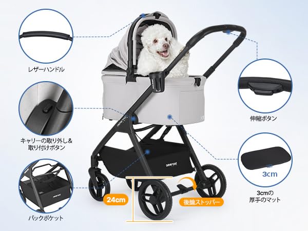 BEBEROAD PETS X5 ペットカート(X5-ブラック) Beberoad X5 PRO Luxury Pet Stroller | Detachable Carrier