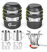 Odoland 16pcs Camping Cookware Mess Kit for 2 People, Lightweight Pot Pan Mini Stove with 2 Cups,...