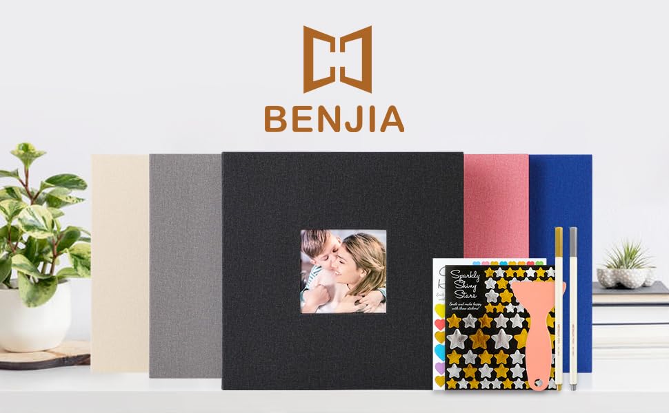 Benjia Photo Album Self Adhesive Scrapbook, Linen Photos Albums Sticky Pages Holds