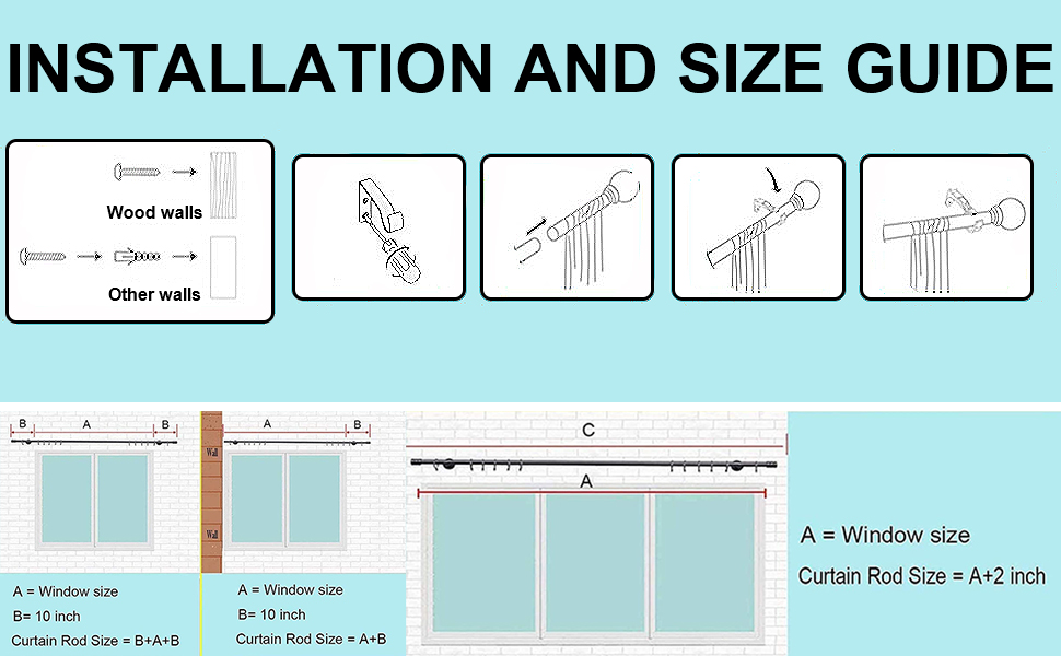 Extra Long Curtain Rods 120 to 170 inch 1”Heavy Duty