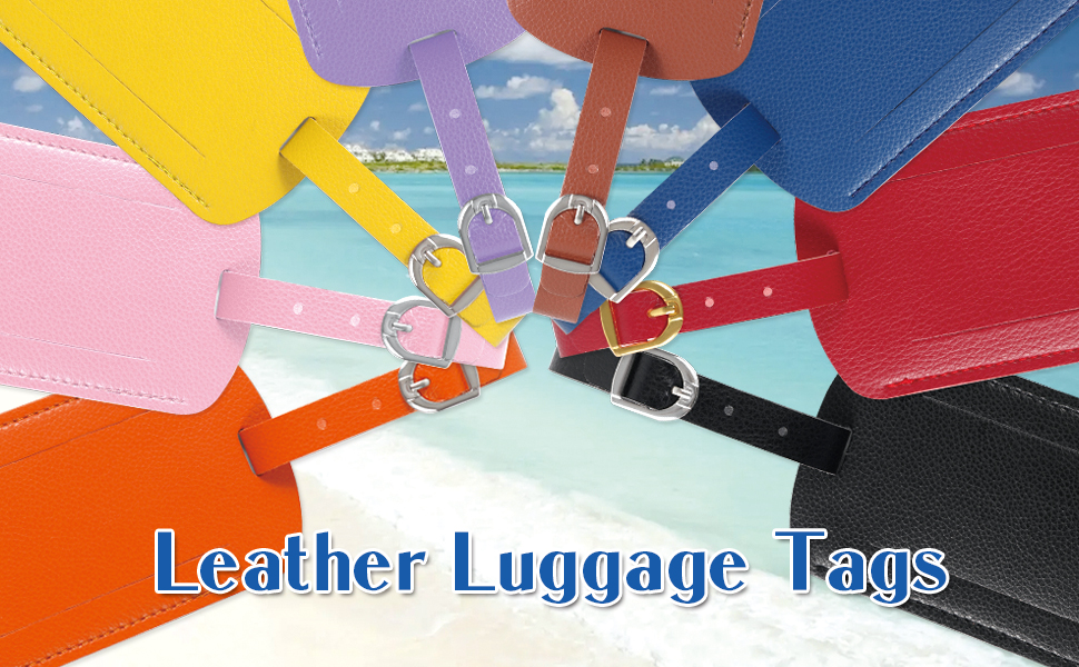 Vividwise Luggage Tags with Name ID Card, Leather Luggage Suitcases Tag