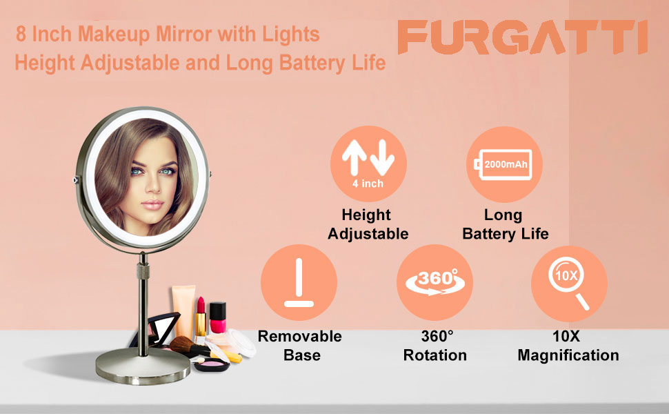 Height Adjustable Lighted Makeup Mirror with 3 Color