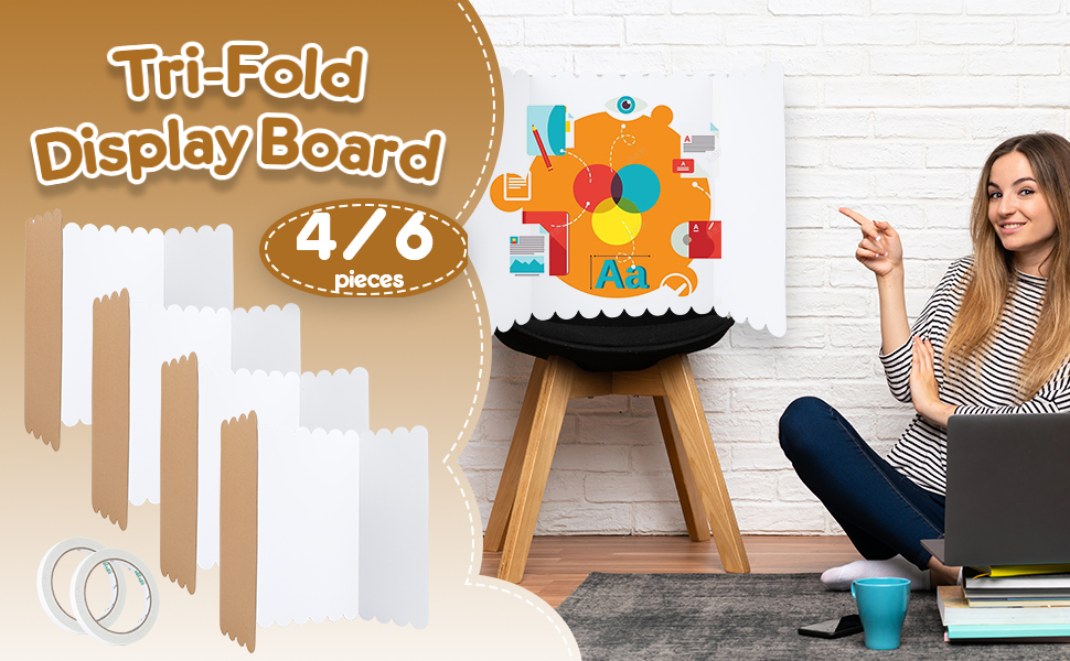 Tri fold Poster Display Board 4 Pieces White Foldable