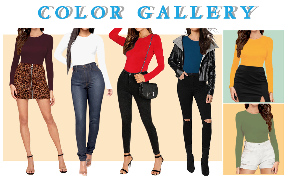 MANGOPOP Women's Crew Neck Short Sleeve Long Sleeve T Shirts Bodysuit Jumpsuit