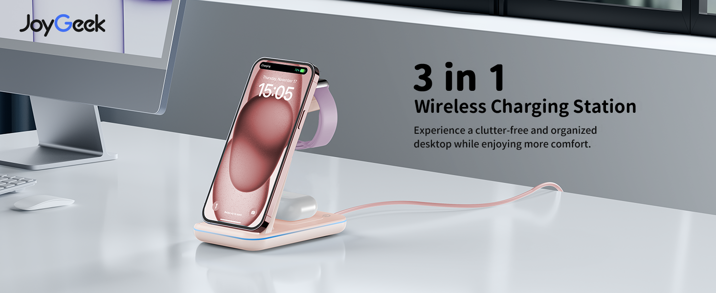 JoyGeek 3 in 1 Charging Station for Apple Devices, Wireless
