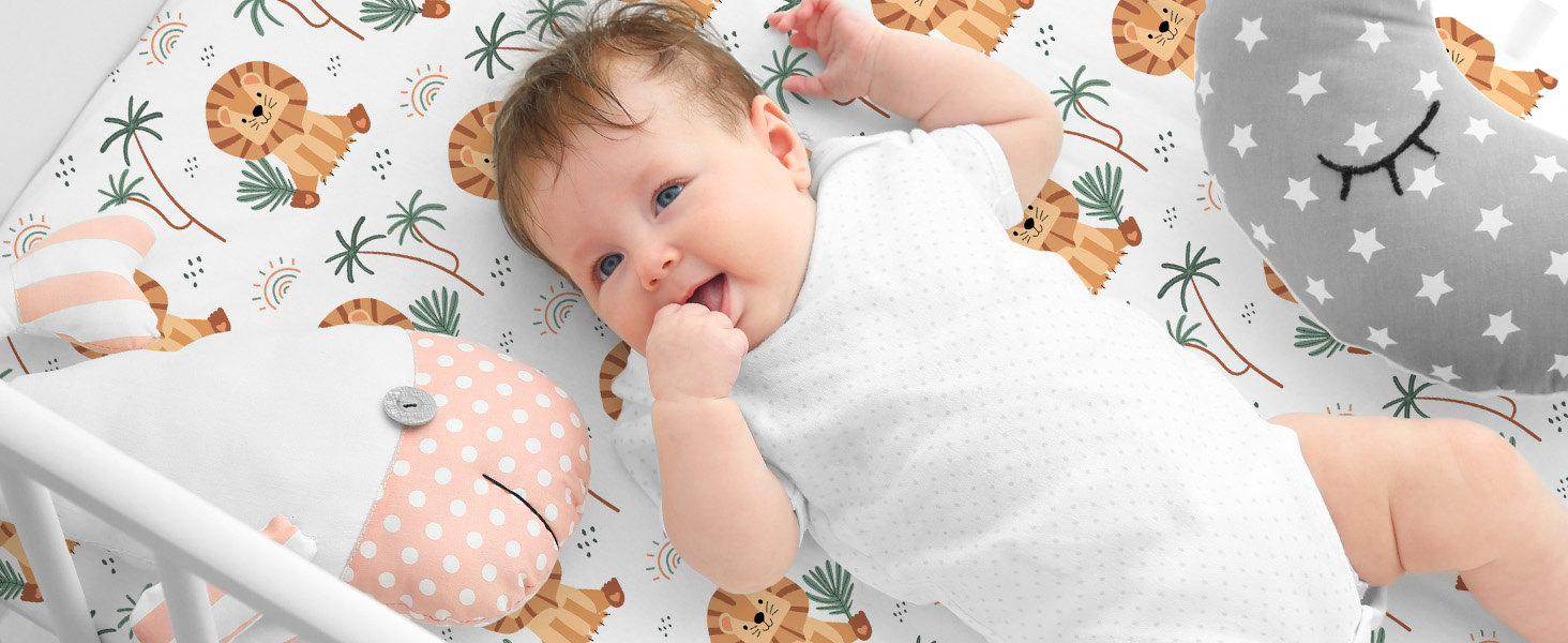 Baby Bedside Bassinet Sheets Fitted Skin-friendly Fabric Baby Bassinet Sheet Brown Lion baby bassinet sheets boy