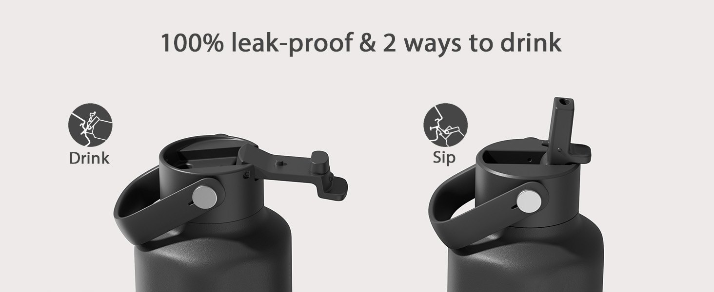 leakproof water bottle with straw and flip lid