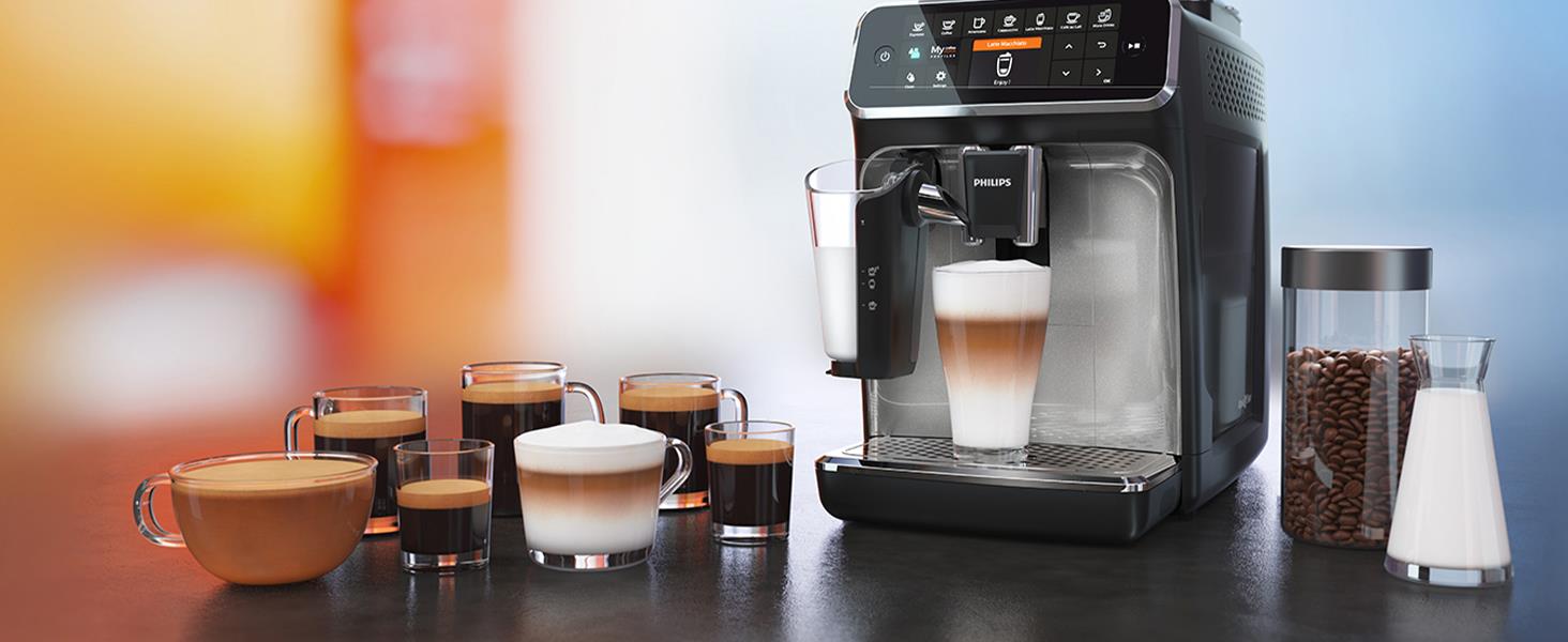 Philips 4300 Series Fully Automatic Espresso Machine LatteGo Milk Frother, 8 Coffee Varieties
