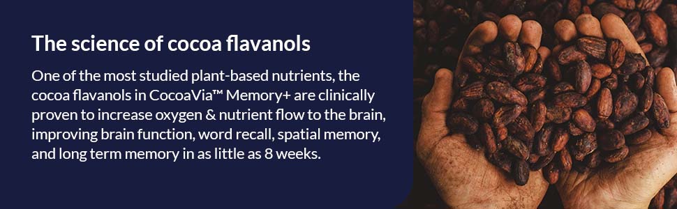 Cocoa flavanols vegan plant based supplements with nutrients to help brain memory.