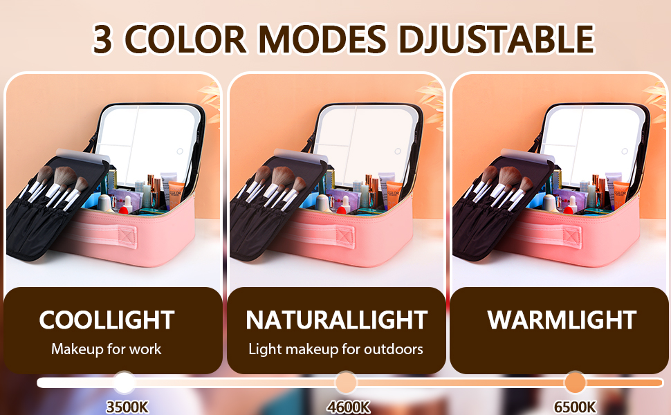 Travel Makeup Bag with LED Lighted Make up Case with 3X 5X Magnification Mirror