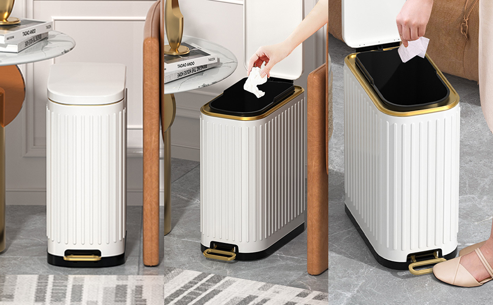10 Liter Trash Can with Lid Soft Close, Small Stainless Steel Step