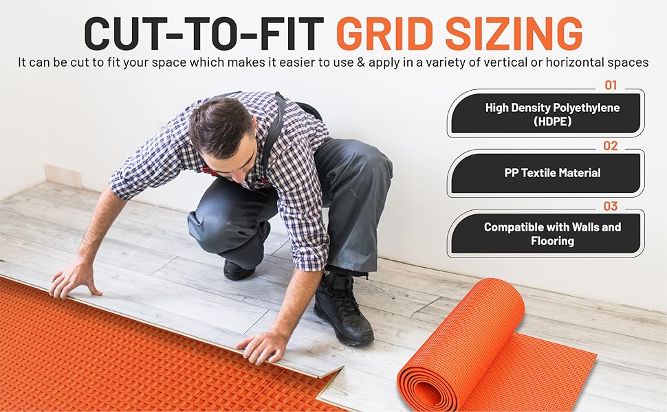 Vivlly1/8” Uncoupling Membrane for Tile, Stone, Concrete, Shower Walls