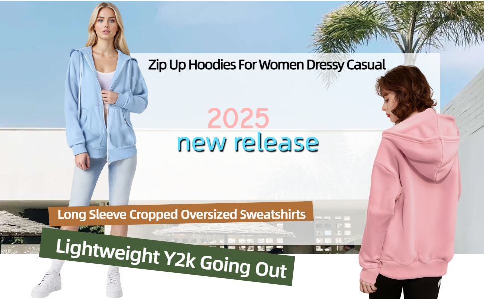 Zip Up Hoodies For Women Dressy Casual Long Sleeve Cropped Oversized Sweatshirts Lightweight