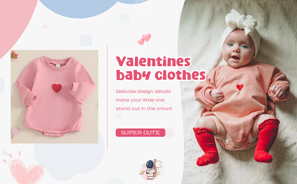 Valentines Day Baby Girl Outfit Spring Fall Bubble Romper Infant Oversized Sweatshirt Cute Toddler