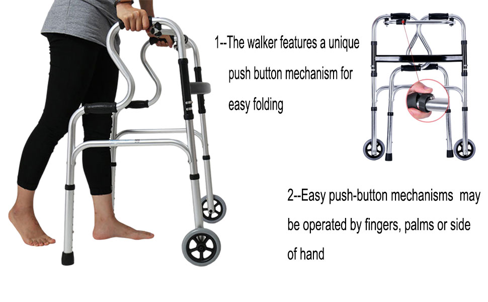 Walkers for seniors Adjustable Height, with Wheels,Folding Walker
