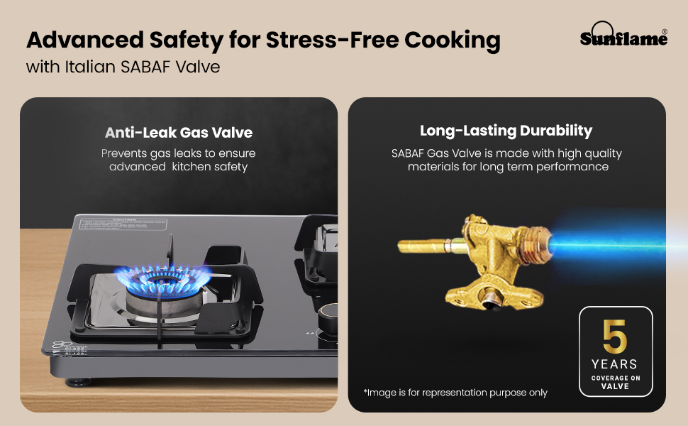 World-Class Safety with Italian SABAF Valve, Equipped with 3 high-performance forged brass burners