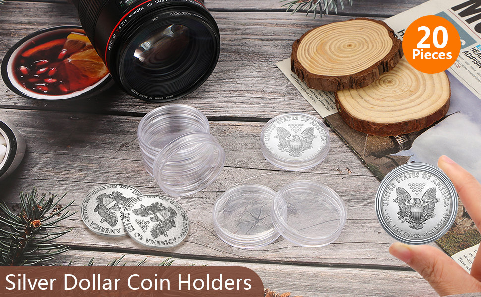 20 Pieces Silver Dollar Coin Holder, BENBO 40.6mm Coin Capsule Covers Storage Round