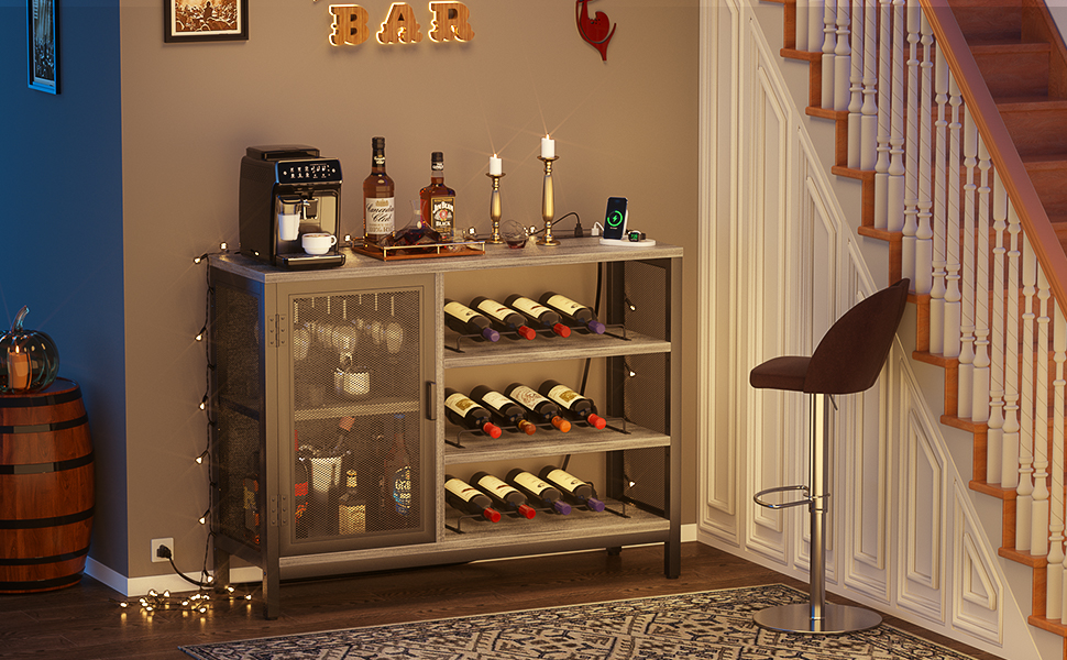 Homieasy Wine Bar with Power Outlets, Industrial Coffee Bar for