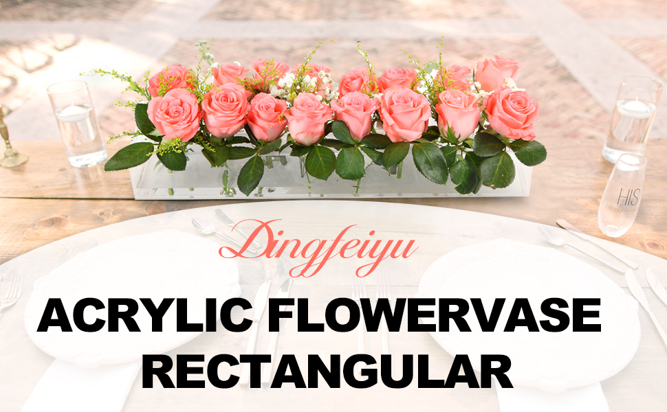 Dingfeiyu Rectangular Acrylic Flower Vase, Clear Centrepiece Vase for