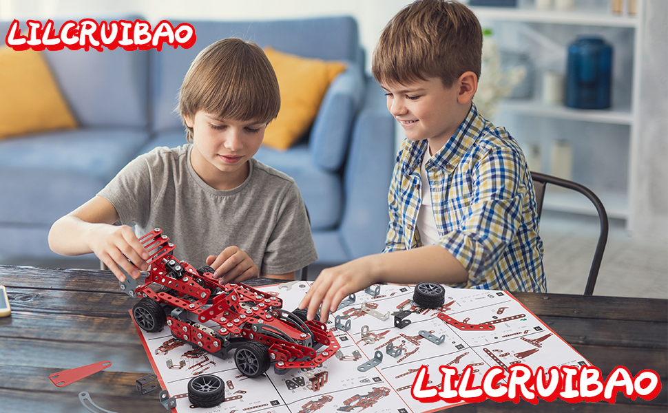 LILCRUIBAO lilcruibao building toys red racing model car kits,287 pcs stem  projects for kids ages 8-12,diy metal vehicle model building