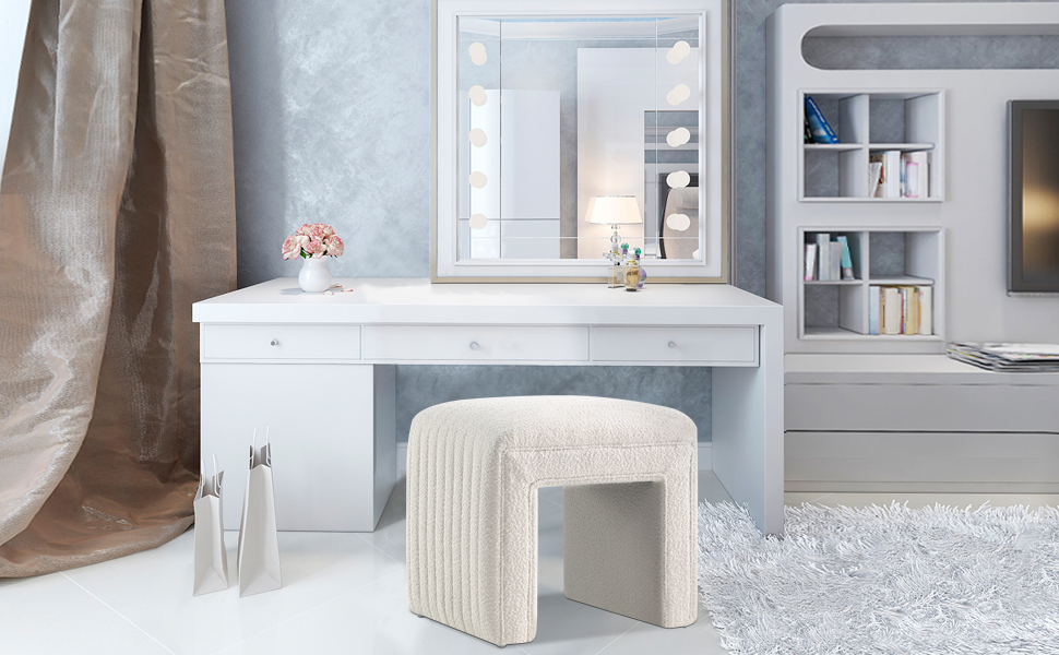 Get Set Style Vanity Stool Chair,Boucle Ottoman Foot Stool