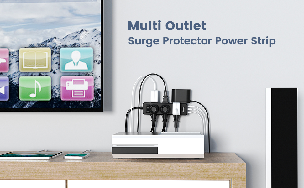 black power strip surge protector with usb slots