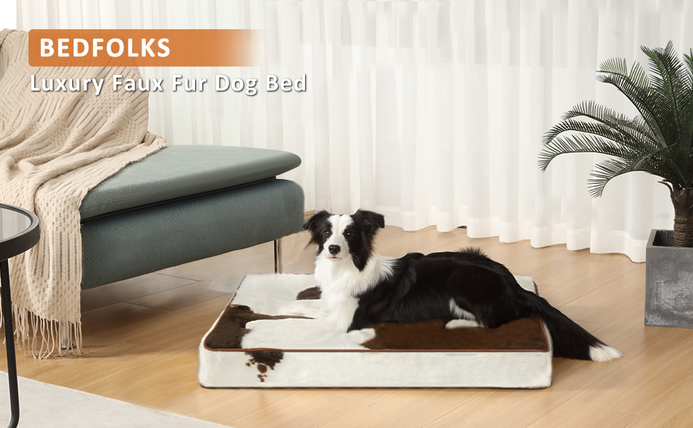 Bedfolks 4" Thick Faux Fur Orthopedic Dog Bed for Large Dogs, Memory